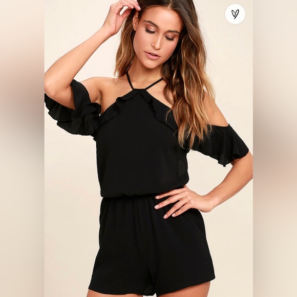 Lulus Palpitate Black Off-the-Shoulder Romper - Black - Picture 1 of 7